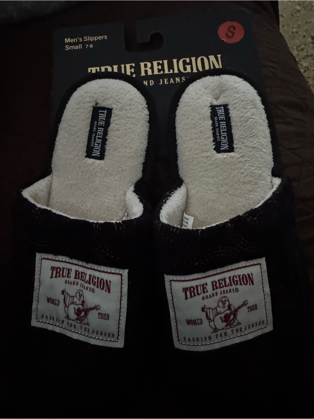 True Religion Black Slip-On with Orange Stitching